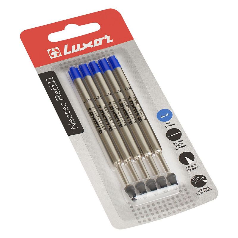 Набор стержней шариковых объемных Luxor, 5шт., синие, 99мм, 1,0мм, метал. корпус, блистер 