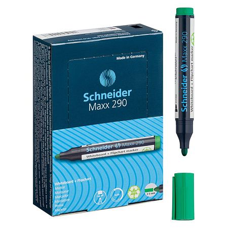 Маркер для белых досок и флипчартов Schneider "Maxx 290" зеленый, пулевидный, 3мм 