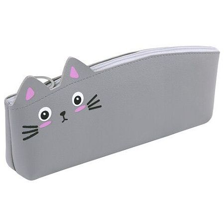 Пенал ЮНЛАНДИЯ ЮНИОР, 1 отделение, искусственная кожа, Gray kitty, 20х9х7 см, 273819 