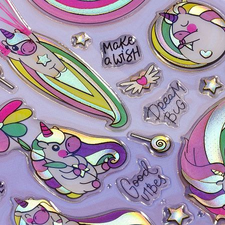 Наклейки гелевые MESHU "Rainbow unicorn", 10*23 см, пакет европодвес
