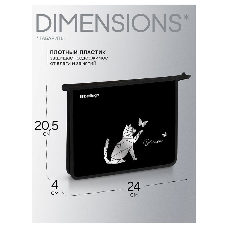 Папка для тетрадей 1 отделение, А5 Berlingo "Dream", 240*205*40мм, пластик, на молнии 