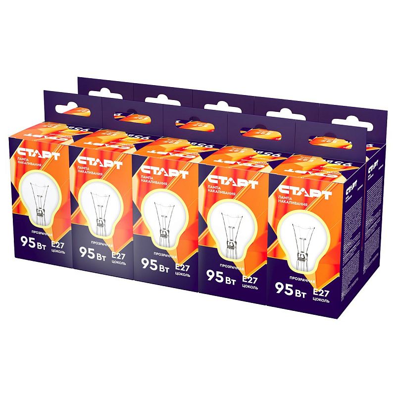 Лампа накаливания Старт Б 95W, E27, прозрачная