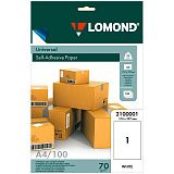 Бумага самоклеящаяся А4 100л. Lomond, белая, неделенная, 70г/м2