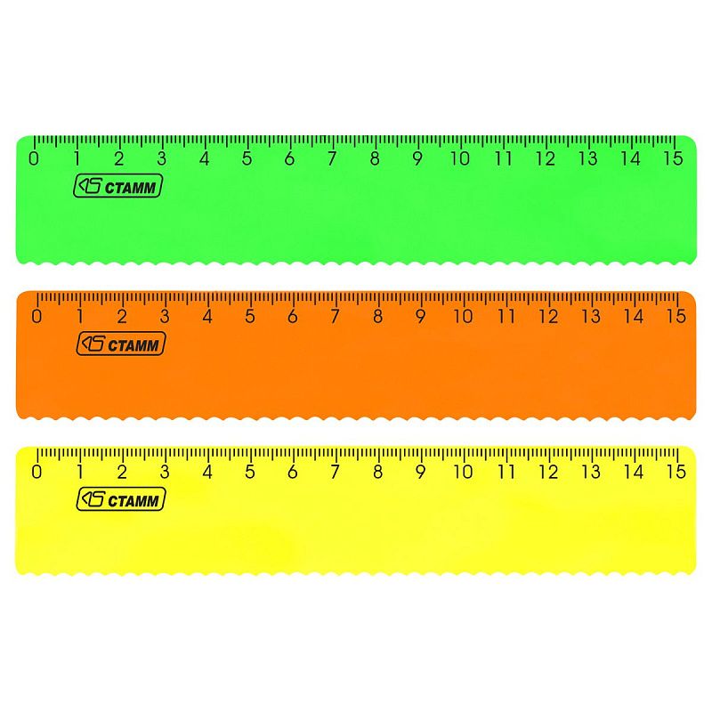 Линейка 15см СТАММ, пластиковая, с волнистым краем, непрозрачная, неоновые цвета, ассорти 