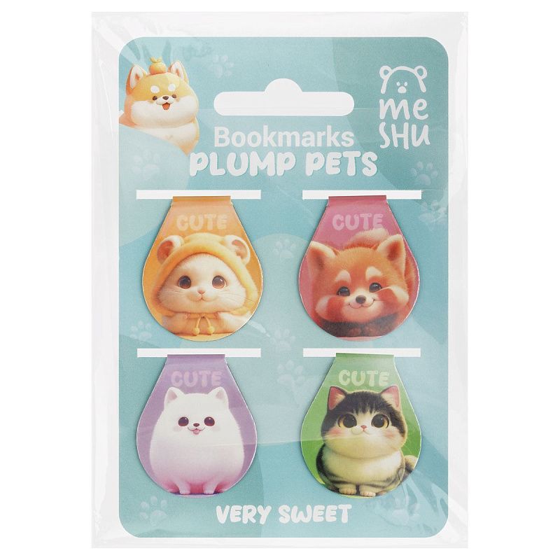 Закладки магнитные для книг, 4шт., MESHU "Plum pets", голографическая фольга