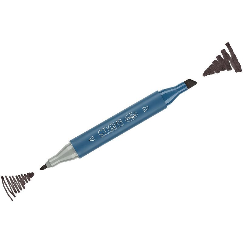 Маркер двусторонний для скетчинга Гамма "Студия", пепельный темный, корпус трехгранный, пулевид./клиновид. наконечники