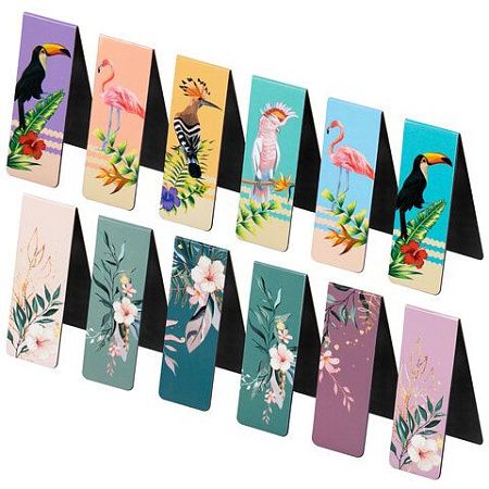 Закладки для книг МАГНИТНЫЕ, "TROPICS", набор 12 шт., 60x20 мм, BRAUBERG, 113172 