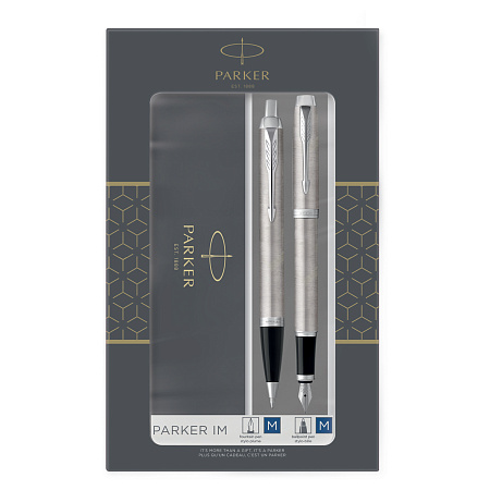 Набор Parker "IM Duo": шар. ручка IM Stainless Steel CT, синяя, 1,0мм + перьевая ручка IM Stainless Steel CT, подарочная упаковка