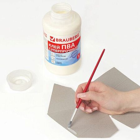 Клей ПВА BRAUBERG, 1 кг, суперпрочный (керамика, ткань, кожа, дерево, бумага, картон), 600984