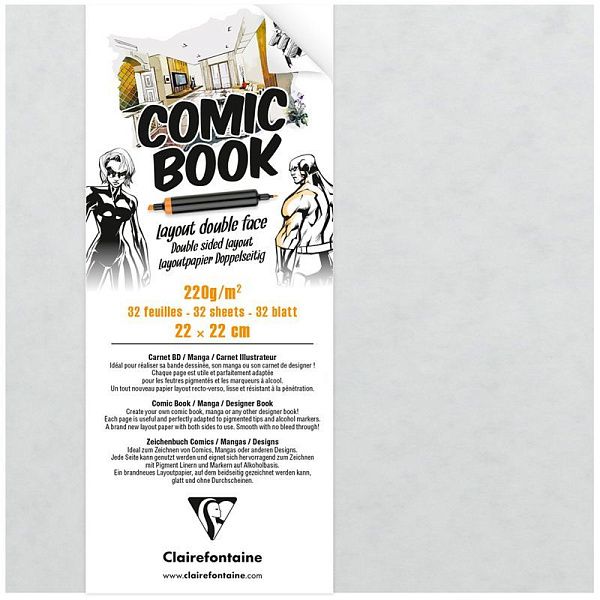 Скетчбук для маркеров 32л., 220*220 Clairefontaine "Comic book", на склейке, 220г/м2