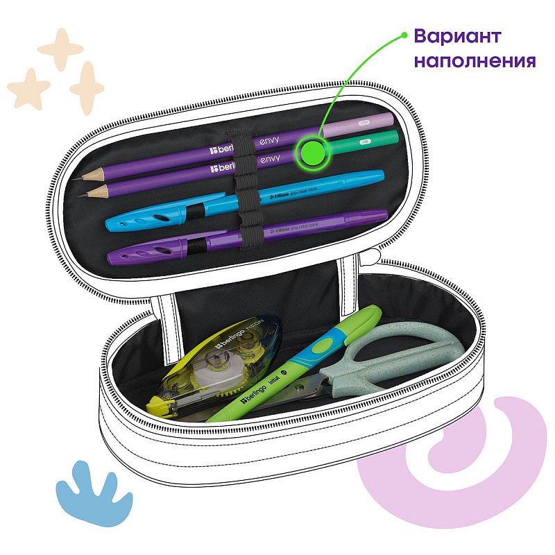 Пенал корпусный 1 отделение, 220*90*45 Berlingo "Shining butterfly", полиэстер 