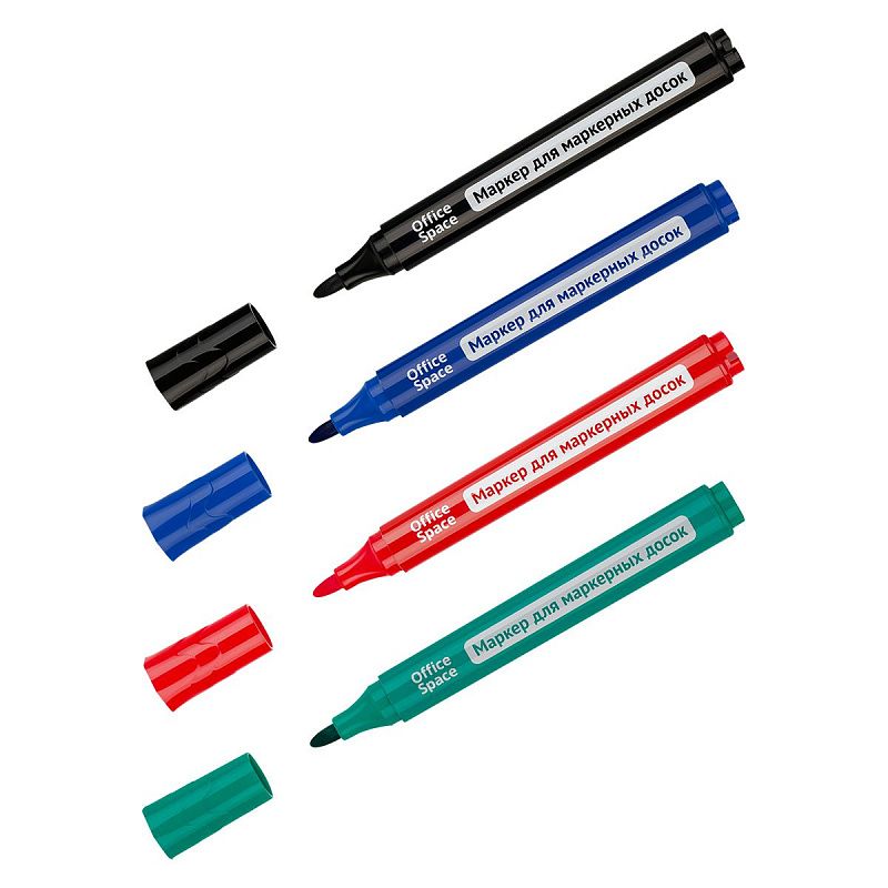 Набор маркеров для белых досок OfficeSpace "Bullet" 04цв., пулевидный, 2,5мм, чехол с европодвесом 