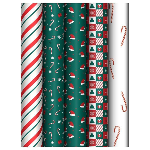 Упаковочная бумага глянц. 70*100см, MESHU "Christmas pattern", 80г/м2, ассорти 5 дизайнов
