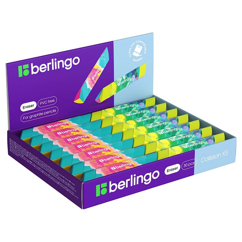 Ластик Berlingo "Collision XS", треугольный, скошенный, термопластичная резина, 80*15*15мм, ассорти 