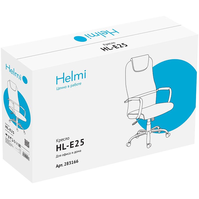 Кресло руководителя Helmi HL-E25 "Intelligent", ткань/сетка черная, подголовник хром