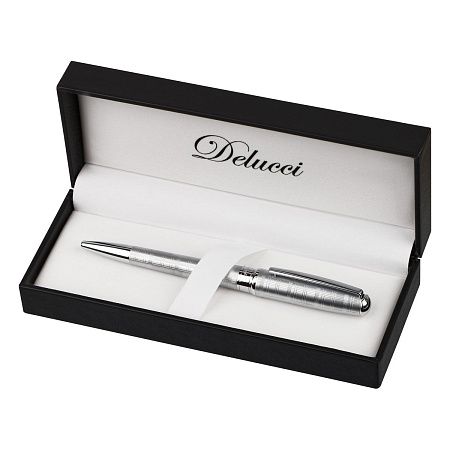 Ручка шариковая Delucci "Vetro" синяя, 1,0мм, корпус матовое серебро, поворотн., подарочная упаковка 