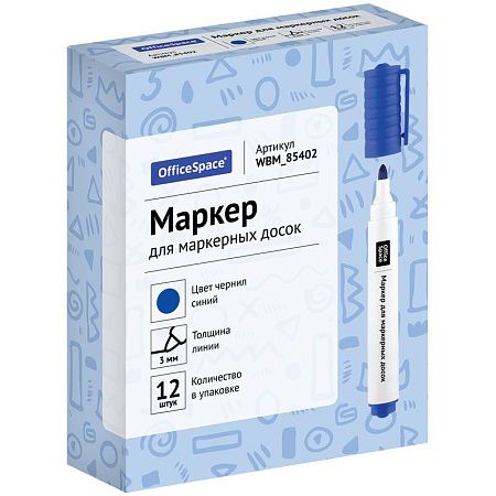 Маркер для белых досок OfficeSpace синий, пулевидный, 3мм 