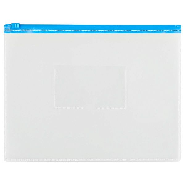 Папка-конверт на zip-молнии СТАММ А5, полипропилен, 150мкм, прозрачная, карман, молния синяя