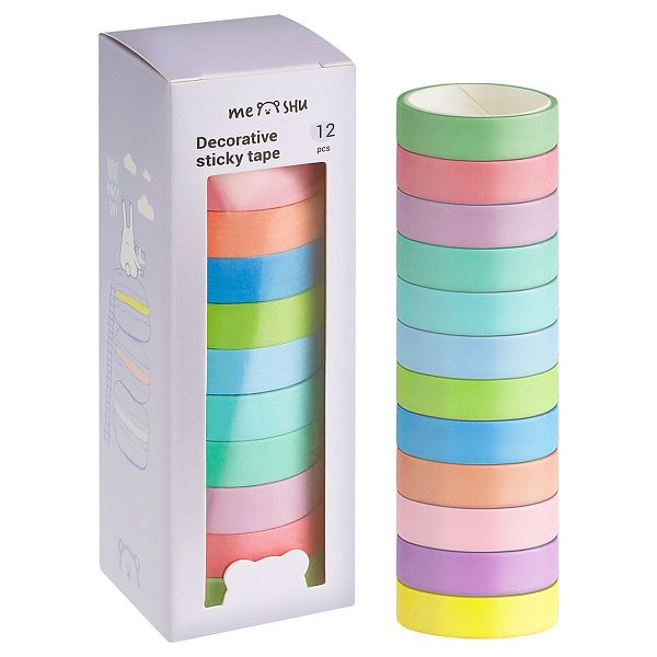 Набор клейких декоративных лент MESHU "Macaron", 12шт, бумажный бокс