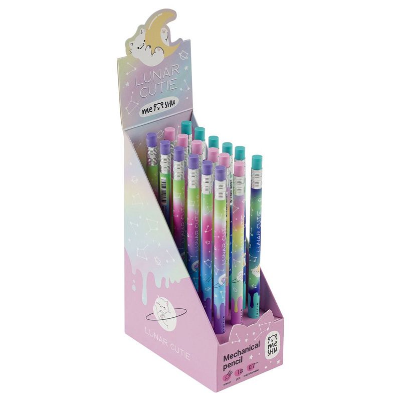 Карандаш механический MESHU "Cat Universe", печать на корпусе, с ластиком, 0,7мм, ассорти 