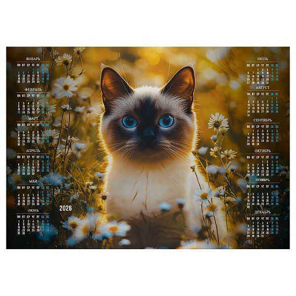 Календарь настенный листовой А3, 300*420 мм BG "Сиамский кот", 2026г
