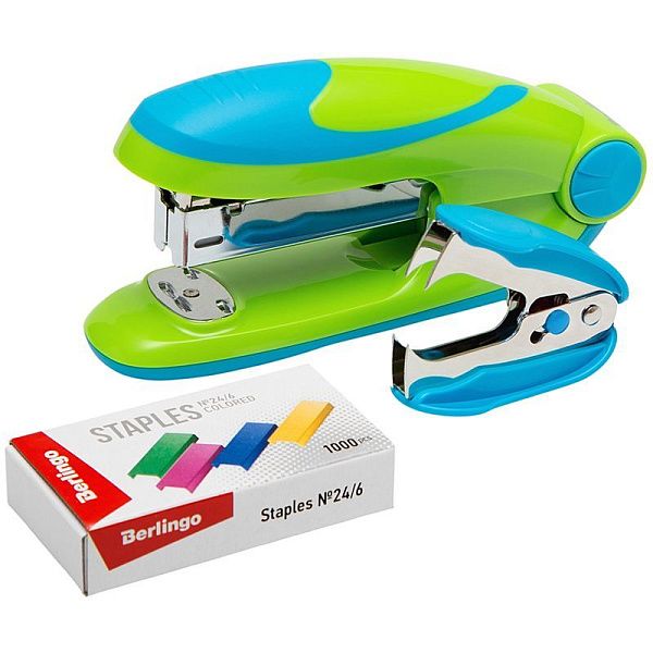 Набор Berlingo "Fuze": степлер №24/6,26/6 до 25л., зеленый; антистеплер; скобы №24/6; блистер