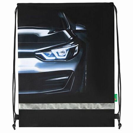 Мешок для обуви BRAUBERG KIDS, светоотражающая полоса, 46х36 см, Dark car, 273439 