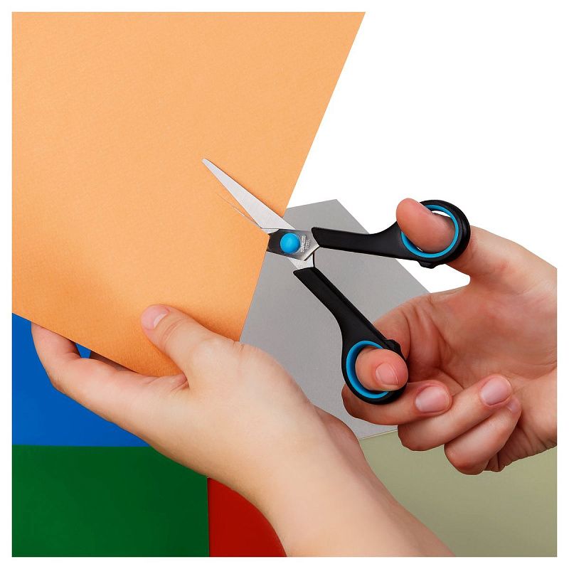 Ножницы OfficeSpace 16см, черные с синими вставками, ПВХ чехол с европодвесом
