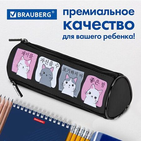 Пенал мягкий BRAUBERG, 3 отделения, нейлон, 21х7х7 см, "Anime Cats, 271580 