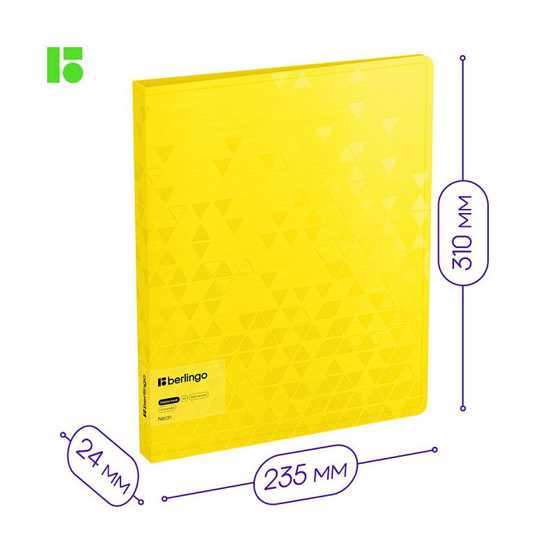 Папка с 40 вкладышами Berlingo "Neon", 24мм, 1000мкм, желтый неон, с внутр. карманом 
