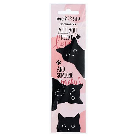 Закладки магнитные для книг, 3шт., MESHU "Black cat" 