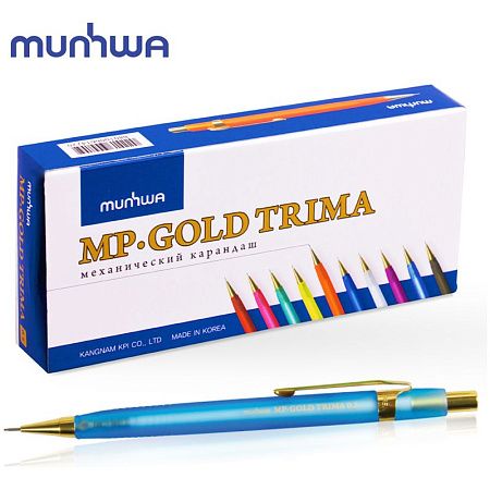 Карандаш механический MunHwa "MP Gold Trima" 0,5мм, с ластиком, корпус ассорти 