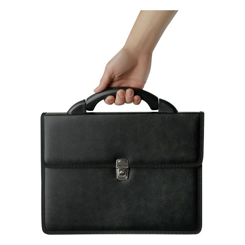 Портфель OfficeSpace "Siena", кожзам, черный, 2 отделения, метал. замок 