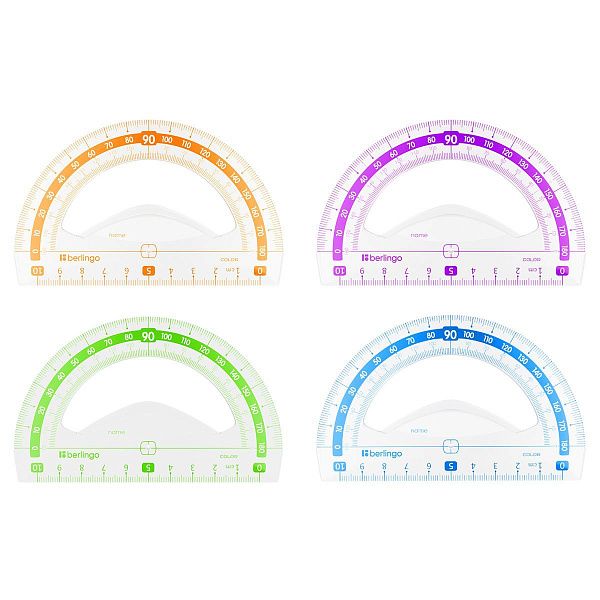 Транспортир 10см, 180° Berlingo "Color", пластиковый, ассорти, европодвес