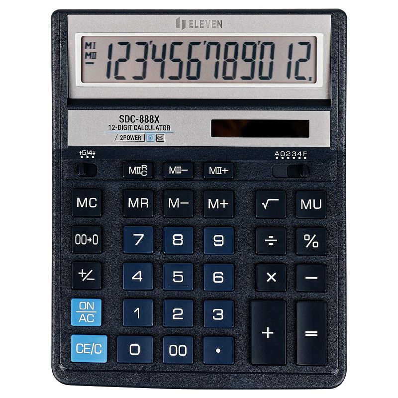 Калькулятор настольный Eleven SDC-888X-BL, 12 разрядов, двойное питание, 158*203*31мм, синий