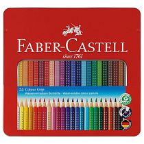 Карандаши цветные Faber-Castell "Grip", 24цв., трехгран., заточен., метал. упак.