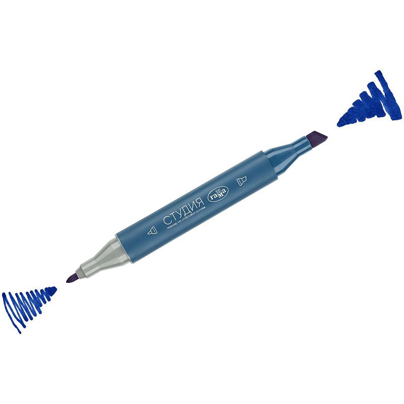 Маркер двусторонний для скетчинга Гамма "Студия", синий, корпус трехгранный, пулевид./клиновид. наконечники