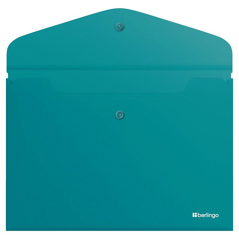 Папка-конверт на кнопке Berlingo "Soft Touch", А4, 200мкм, софт-тач, бирюзовая 