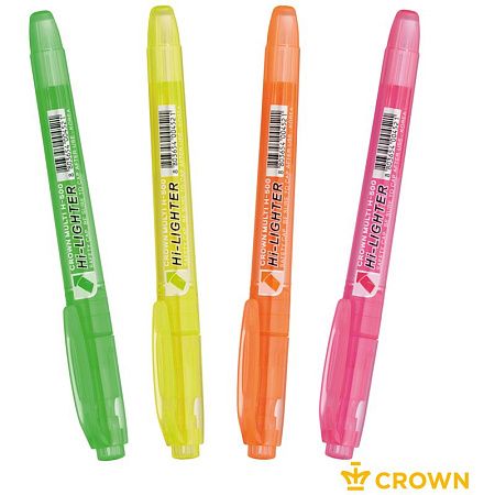 Набор текстовыделителей Crown "Multi Hi-Lighter" 04цв., 1-4мм, чехол с европодвесом 
