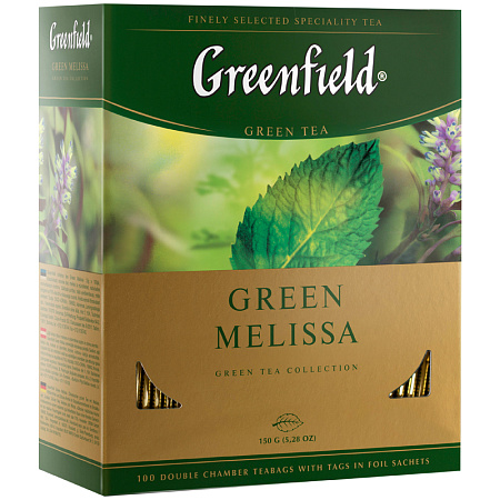 Чай Greenfield "Green Melissa", зеленый, 100 фольг. пакетиков по 1,5г.