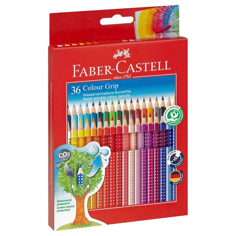 Карандаши цветные Faber-Castell "Grip", 36цв., трехгран., заточен., картон., европодвес
