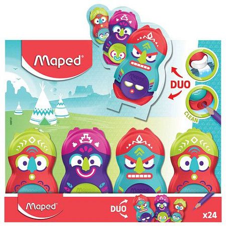 Точилка MAPED "Loopy Fancy", с контейнером и стирательной резинкой, корпус ассорти, 049131 