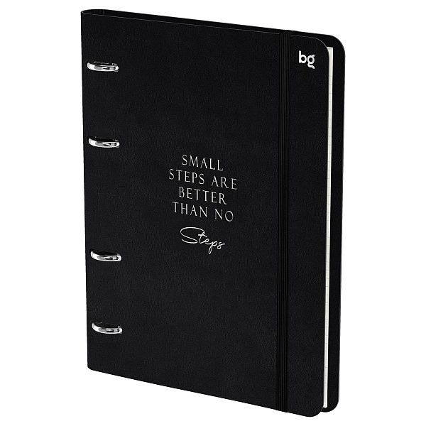 Тетрадь на кольцах А5, 120л., кожзам,  BG "Моно. Черный", иск. кожа, тиснение фольгой, на резинке