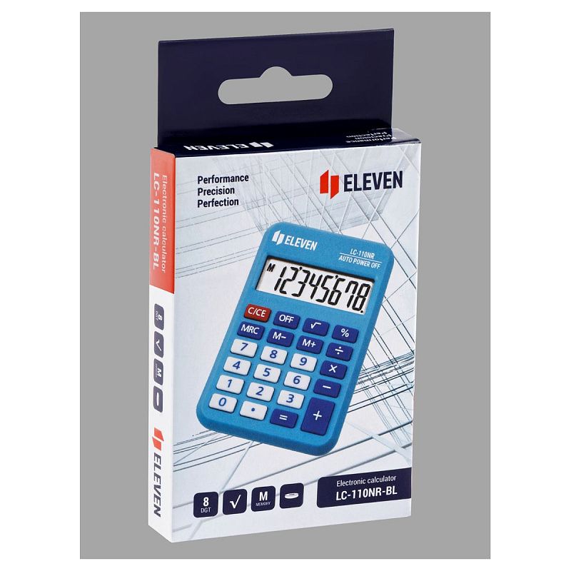 Калькулятор карманный Eleven LC-110NR-BL, 8 разрядов, питание от батарейки, 58*88*11мм, голубой