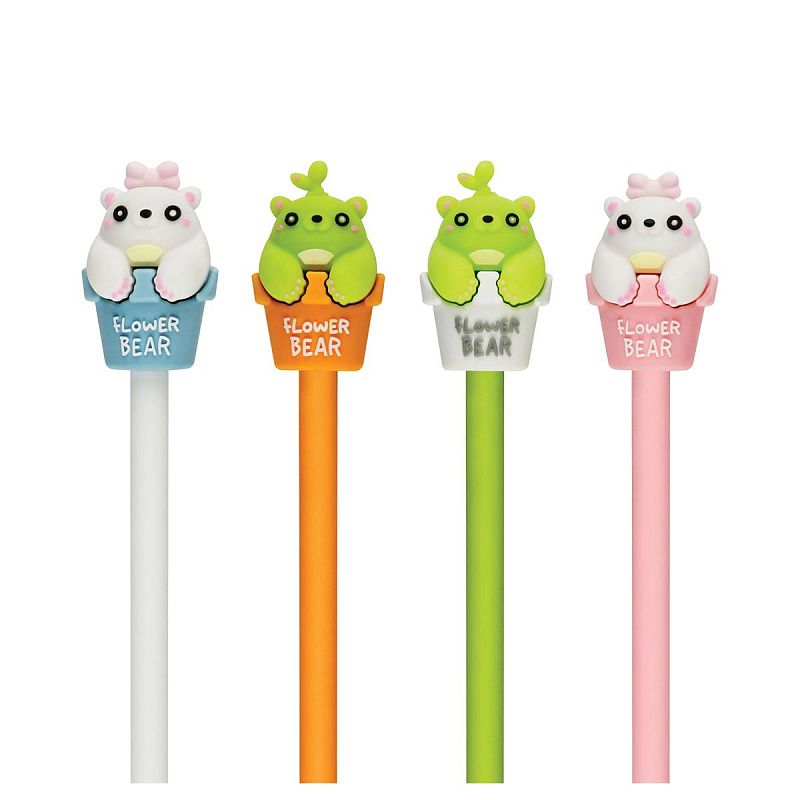 Ручка шариковая MESHU "Flower Bear", синяя, 0,7мм, корпус ассорти, с топпером 