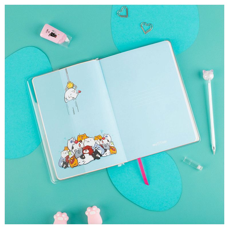 Записная книжка А5 80л., ЛАЙТ, кожзам, MESHU "My cats", съемная пластиковая обложка с дизайном, голография, блок в линию