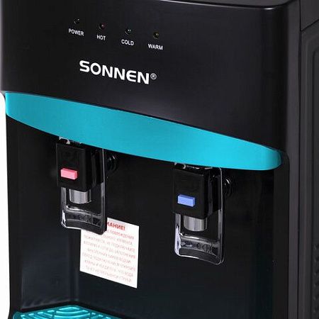 Кулер для воды SONNEN FSC-02W TURBO напольный, ТУРБОНАГРЕВ/ОХЛАЖДЕНИЕ КОМПРЕССОРНОЕ, шкаф, 2 крана, черный, 456171