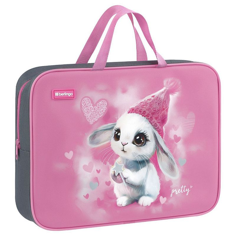 Папка текстильная с ручками 1 отделение, А4 Berlingo "Dreamy Bunny", 350*265*80мм, текстиль, на молнии