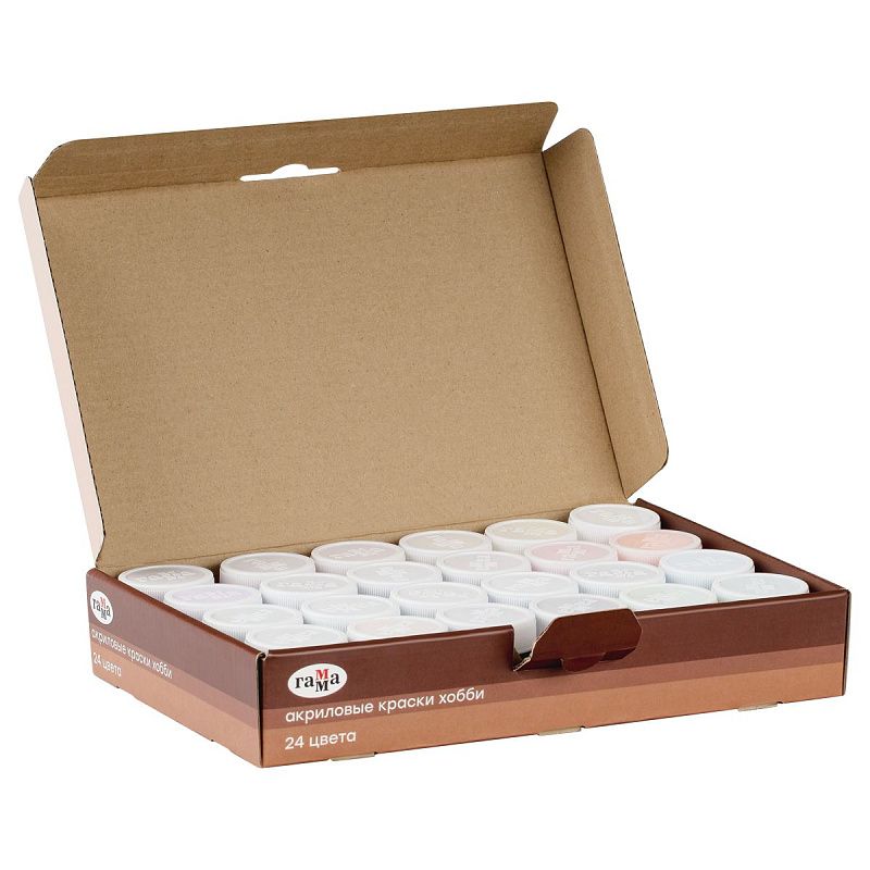 Краски акриловые декоративные Гамма "Хобби", 24 цвета, 20мл, картон.упак.  e-com