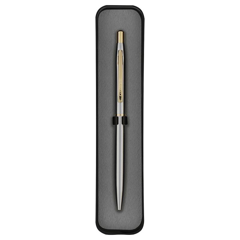 Ручка шариковая Luxor "Sterling" синяя, 1,0мм, корпус хром/золото, кнопочный механизм, футляр 